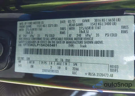 2025 Ford F-150 Stx from USA, damaged, VIN 1FTEW2LP1SKD65481